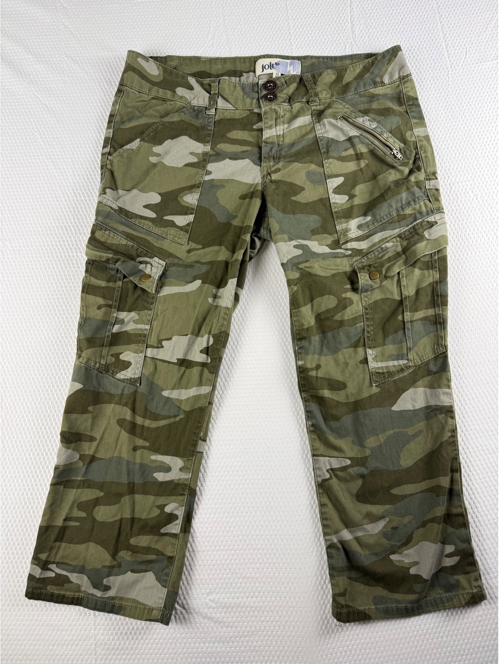 Jolt Juniors 13 Camo Cargo Capri Pants Y2K Military Utility Grunge Stretch